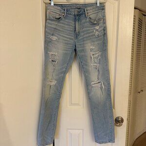 American Eagle - Light Destroyed Wash - AE AirFlex+ Slim Straight Jean - 32 x 34